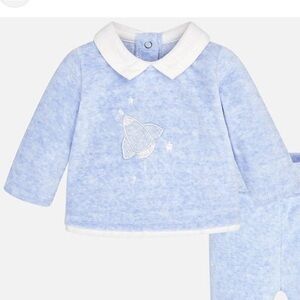 Mayoral 6-9m Velour Peter Pan Collar Long Sleeve Top